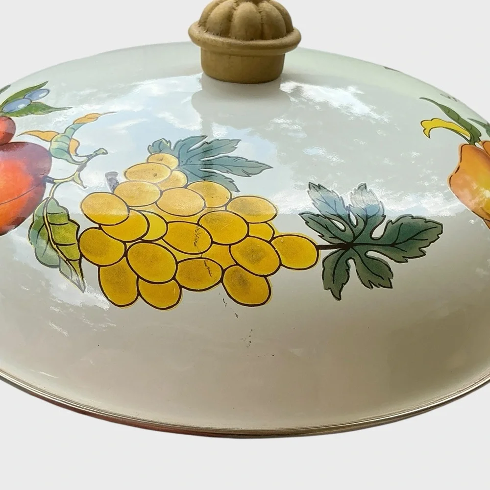 Tabletops Unlimited Essence Enamelware Lid 10” Replacement Pot Lid Vintage Fruit
